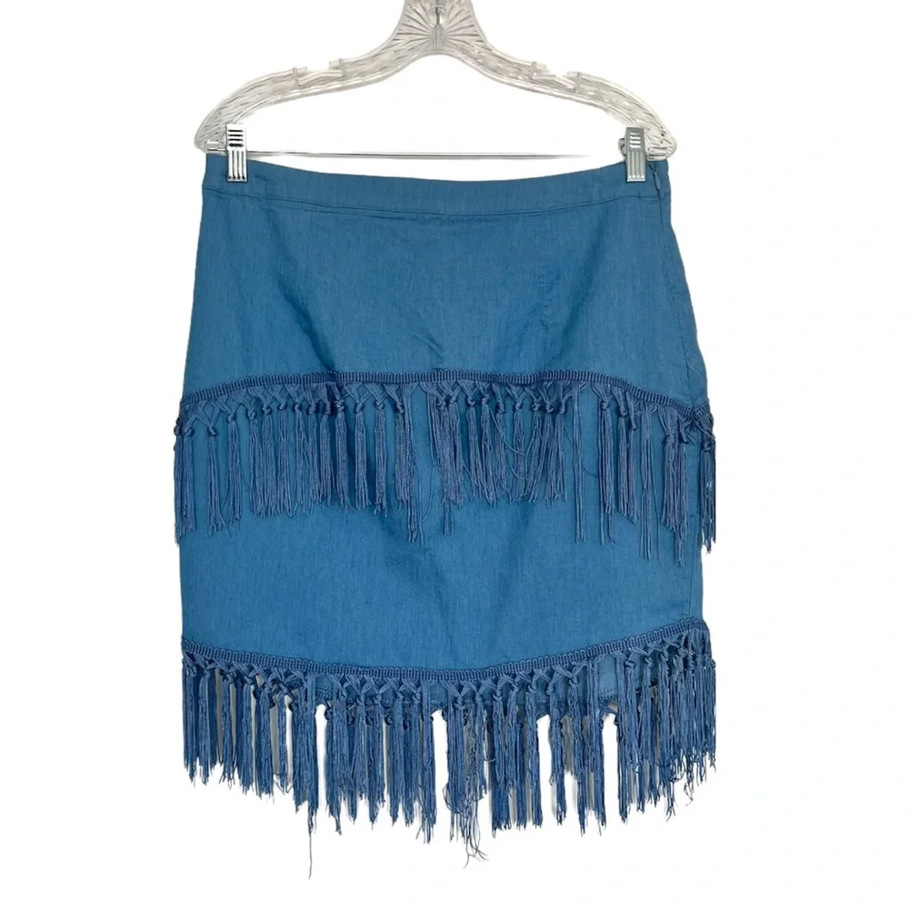 BY EGREIS | blue tassel fringe skirt